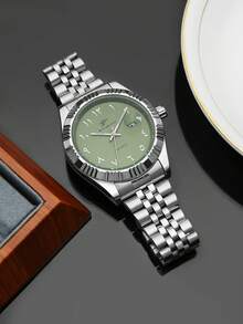 RICECGO Reloj de calendario de negocios para hombres, diseño único y exótico, regalo perfecto para el desplazamiento diario, accesorio de moda para hombres - Plateado - Ver 10