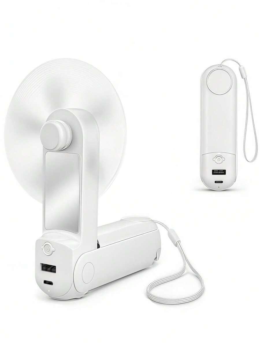 LMMAKE 5 IN 1 Portable Handheld Fan - Multifunctional USB Rechargeable Foldable Cooling Fan With Power Bank, Flashlight & Makeup Mirror. Features 3 Adjustable Speed Levels.Perfect For Travel, Outdoor, Office & Home Use.Essential Multitool Fan For Anywhere.