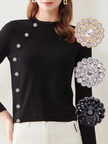 5 Stücke/Packung Metall-Strass-Knöpfe, mehrfarbig & mehrgrößig, handgenähte dekorative Accessoires für Pullover, Mäntel, Hemden, Jacken, Kleider, Kleidung Handgefertigte Nähutensilien - Mehrfarbig - Übersicht 5