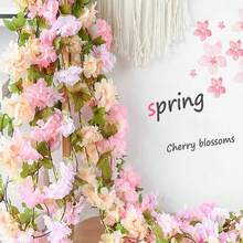 1pc Leaf Cherry Blossom Vine String Lights, Artificial Hydrangea Vine, Hanging Faux Hydrangea Vine Suitable For Room Anniversary, Wedding, Birthday, Mother's Day, Father's Day, Thanksgiving, Party Decoration Leaf Garland, Floral Wreath, Pink Gradient Flowers, Battery Box Powered (Batteries Not Included) - Cherry Blossoms - View 6