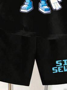 Boys' Letter Print Short Sleeve T-Shirt And Shorts - Black - View 6