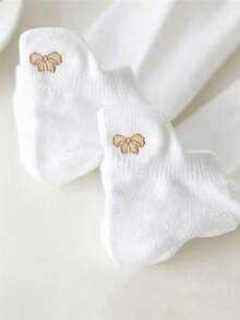 1/5 Paar Damen Sommer Schleife Einfarbig Kurze Socken, süße schweißabsorbierende atmungsaktive niedrige Socken, vielseitig für den täglichen Gebrauch, geeignet für alle Jahreszeiten - Weiss - Übersicht 3
