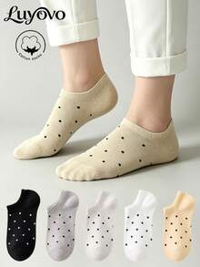 5 Pairs Women's Pure Cotton Short Socks, Spring/Summer Style, Breathable, Suitable For Various Holidays, Casual And Daily Wear, Random Colors - Multicolor - View 1
