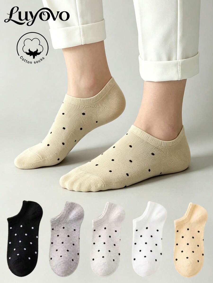 5 Pairs Women's Pure Cotton Short Socks, Spring/Summer Style, Breathable, Suitable For Various Holidays, Casual And Daily Wear, Random Colors - Multicolor - View 1