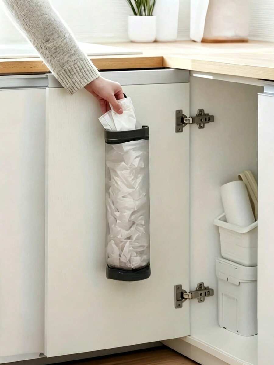 1/2 Wall-Mounted Plastic Bag Dispenser, Suitable For Home, Kitchen, Summer Beach Party, Food, Camping, Storage, Room Decor, Kitchen Accessories, Kitchen Essentials, Beach Essentials, Kitchen Storage Organizer, Desktop Decor, Kitchen Organizer