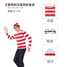 Disfraz de Halloween para padres e hijos: Smart Wally, disfraz de cosplay de dibujos animados británicos. - Ropa para niños Worry + Gafas + Sombrero - Ver 7