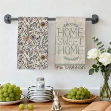 MEMNUN 2件裝復古線條野花 Home Sweet Home 印花廚房巾 15.75*23.62in(40*60cm)/ 17.71*27.56in(45*70cm) 柔軟超細纖維材質 洗碗布 清潔布 手巾 廚房浴室日常家居裝飾 適合廚房與餐廳裝飾 全季節適用 - 彩色 - 查看 8