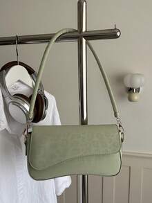 1pc Solid Color Fashion Leopard Print Asymmetrical Flap Retro Minimalist Elegant Shoulder Underarm Bag - Mint Green - View 3