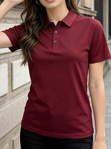 4pcs Women's Slim Fit Polo Collar T-Shirts, Solid Color Short Sleeve, Suitable For Commuting, Casual, Golf, Tennis, Outdoor Activities, Home, Travel - Multicolor - View 4