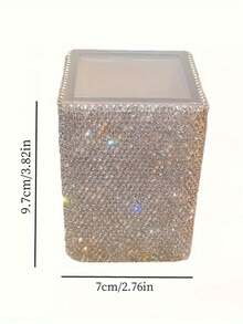1pc Highly Attractive Shiny Artificial Rhinestone Makeup Brush Holder, Lipstick & Makeup Pen Storage Cup, Bathroom Vanity Cosmetic Display Box, Suitable For Office Desk Organizer, Gift - Silver - View 4