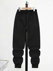 2024 New Arrival Solid Color Slant Pocket Joggers For Tween Boys, Spring/Autumn/Winter - Black - View 3