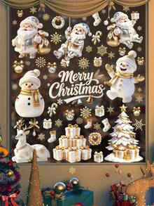 Christmas Window Clings,Snowflake Stickers,Snowman Decals,Stickers For Windows Glass,Winter Window Cling,Christmas Decorations Holiday - A - View 2
