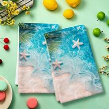 1pc/2pcs/4pcs Polyester Kitchen Towels, Tropical Blue Ocean And Palm Leaf Print, Soft Fabric, Absorbent And Quick-Drying, Washable And Reusable, Suitable For Kitchen Cleaning And Home Decor - Multicolor - View 10