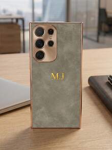 Customized Personalized Name Phone Case, Compatible With Samsung Galaxy S25 S24 S23 S22 Ultra S25 S24 S23 S22 Plus, Luxury Electroplated Edge Leather Metal Camera Protection Case, 3D DIY Engraving, Customizable Name Initials, Shockproof Protective Case, Compatible With 17 16 15 14 13 12 11 Pro Max 17 Air - Grey - View 5
