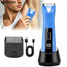 Men's Electric Body Hair Trimmer, Suitable For Full Body Shaving And Trimming, Multi-Functional Personal Care Product, USB Rechargeable, With Base, Great Companion For Home Or Travel, Battery Capacity 500mAh - Blue - View 3