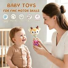 Cute Deer/Bear Baby Rattle Stick, Plush Animal Shaker Toy, Early Educational Sensory Rattle For Newborn 0+ Months - Multicolor - View 3