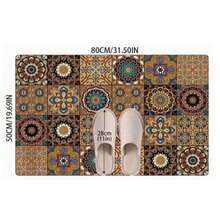 1 pieza Alfombra de baño con patrón de azulejos florales bohemios, alfombra de baño, felpudo, alfombra pequeña, alfombra, alfombra de piso, decoración del hogar, alfombra de área, alfombra para exteriores, alfombra de dormitorio, alfombra lavable - Multicolor C - Ver 12