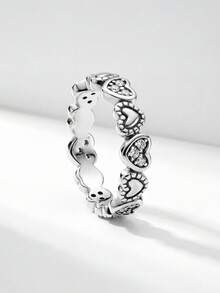 1pc S925 Sterling Silver Heart Shaped Ring, Rhinestone Inlaid Women's Wedding Ring, Girl's Promise Ring, Eternity Ring, Women's Jewelry Gift - Style 9 - View 5
