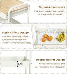 3 Tier Rolling Cart Metal Utility Cart With Wooden Table Top Drawer Hanging Cups Storage Cart For Kitchen Bathroom Office - White - View 4