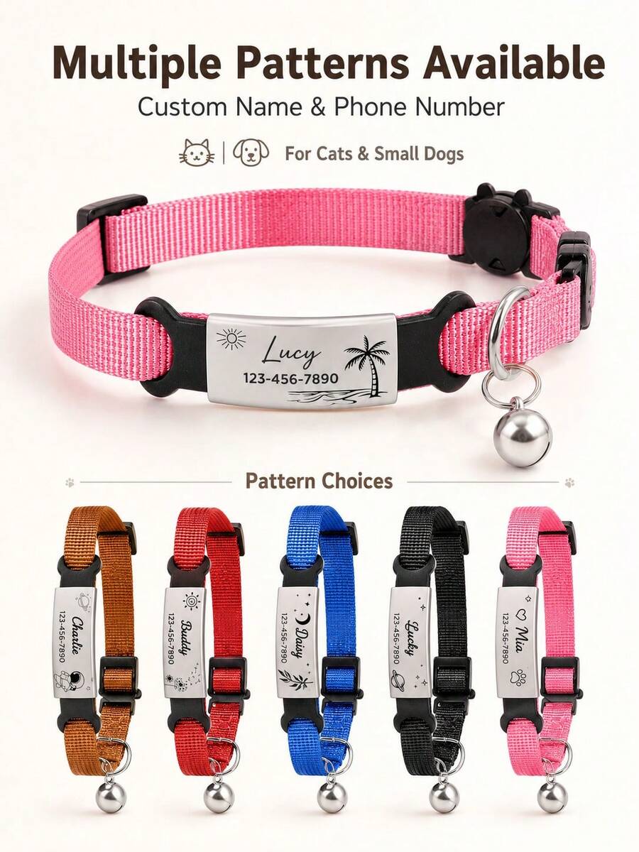 Ayotu Personalized Pet Collar With Name Tag, Custom Breed Icon And Phone Number, Adjustable Safety Buckle, Suitable For Cats And Dogs, Comfortable Fit,With Bell,Customizable Identity,Gift For Pets - Multicolor - View 1
