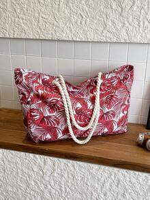 Women's Large Waterproof Beach Tote Bag With Zipper, Sand-Proof Pool Bag, Large Tote Bag (Random Pattern) - Red - View 4