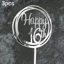 3pcs/1pc Gold Acrylic "16th 30th 40th 50th 60th 80th" Birthday Cake Topper Circular Frame, Birthday Party Decorations - Multicolor - View 28