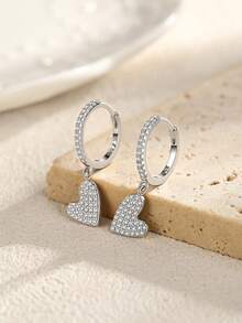 1pair New Sweet 925 Sterling Silver Love Pendant Earrings For Women Elegant Luxury Wedding Party Jewelry Gifts - Silver - View 3