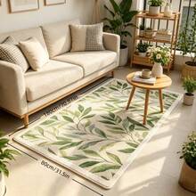 1pc Fresh Mori Style Decorative Carpet, Faux Cashmere Rug, Beige Base With Green Branch & Leaf Design, Plush Long Strip Rug For Bedroom Bedside, Natural Minimalist Beige Background With Green Leaves, Living Room Sofa Area Rug, Healing Wabi-Sabi Artistic Branch & Leaf Design For Entryway Doorway Balcony Decor, Non-Slip Home Decorative Carpet - Multicolor - View 13