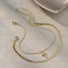 Tkool Women's Niche Design Double Layer Thin Chain Cross Anklet - Yellow Gold - View 4