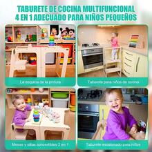 Wooden Kitchen Stool With Learning Tower Rail For Toddlers, Helper With Chalkboard - Khaki - View 5