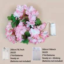 1pc Leaf Cherry Blossom Vine String Lights, Artificial Hydrangea Vine, Hanging Faux Hydrangea Vine Suitable For Room Anniversary, Wedding, Birthday, Mother's Day, Father's Day, Thanksgiving, Party Decoration Leaf Garland, Floral Wreath, Pink Gradient Flowers, Battery Box Powered (Batteries Not Included) - Cherry Blossoms - View 3