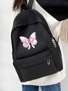 Minimalist Solid Color Butterfly/Cat Pattern Multi-Function Large Capacity Student Backpack/School Bag - Multicolor - View 6