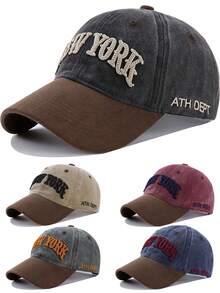 1pc NEW YORK Letter 3D Embroidered Baseball Cap, Unisex Couple Style, Washed Contrast Color Design Hat, Adjustable Hat Circumference, Fashion Casual Soft Top Curved Brim Cap - Multicolor - View 12