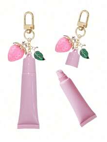 Colgante de bolsa de embalaje de lápiz labial portátil, botella de lápiz labial, colgante de bolsa de fresa y hoja verde, colgante de embalaje de tubo suave, accesorio de llavero de brillo labial y lápiz labial, accesorio de viaje, caja de almacenamiento de viaje, accesorio multifuncional, elegante y minimalista, esencial diario (tubo de brillo labial vacío, rellenable) - Multicolor - Ver 4