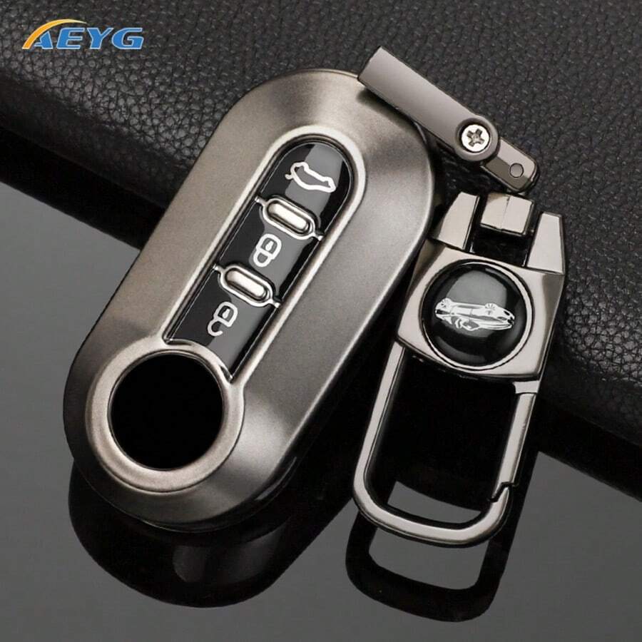 Casing Kunci Lipat Remote Mobil TPU Abu-abu Metalik untuk Fiat 500 Ducato Panda 500L Punto Lancia Musa Citroe Tas Gantungan Kunci Mewah - Fiat A - View 1
