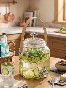 Clear Plastic Beverage Dispenser,Detachable Sturdy Leather Handle,Wide Opening Easy Filling&Cleaning, Multi-Purpose Jar For Infused Water,Cold Brew Tea,Punch,Sangria,Ideal For Kitchen,Garden Parties,Wedding,Barbecues And Outdoor Gatherings - Multicolor - View 8