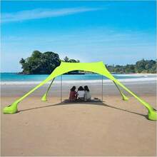 Green Family Beach Sun Shelter Tent With Support Stability Poles, Outdoor Sun Protection Canopy, Portable Shade Pavilion, Suitable For Beach Camping Picnic Backyard Party Garden Use - 1pc - View 5