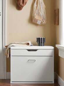 SoBuy FSR95-SCH, Hallway Shoe Rack Shoe Bench Shoe Cabinet With Folding Padded Seat & Flip-Drawer, Black - 白色 - 查看 1