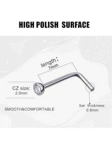 10pcs 316L Hypoallergenic Stainless Steel L-Shaped Nose Piercing Studs, Transparent Cubic Zirconia Nose Stud Jewelry, Exquisite Daily Wear Nose Piercing Set, Suitable For Daily Wear, Unisex - Silver - View 4