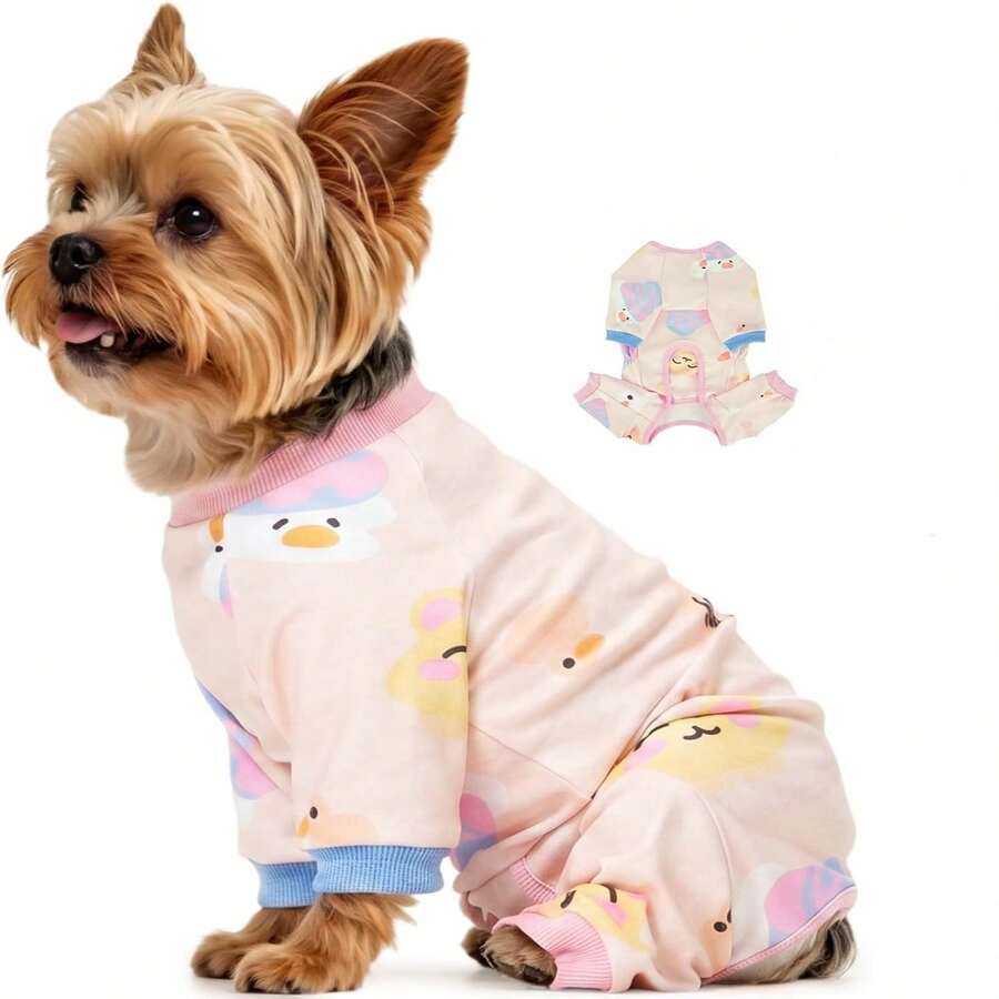 Anti-Licking Dog Recovery Suit, Soft Four-Paw Dog Pajamas, Elastic Breathable , Prevents Shedding, Cute Puppy , Suitable For Small To Large Dog Breeds - Pink - View 1