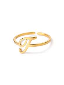 1PC Fashion 26 English Initial Chunky Rings For Women Men Opening 18K Gold Plated Smooth Letter Ring European And American Style Finger Jewelry - Gold Ring - View 21