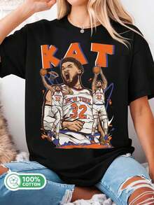 KAT_Karl-Anthony_Towns_New_York_Knicks_Retro_Cartoon_Dunk_Graphic_T-Shirt - 黑色 - 查看 1