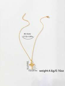 1pc Women's Pendant Necklace, Copper Inlaid Zirconia Crown Cross Pendant Necklace, Daily Versatile Layering Accessory - Yellow Gold - View 5