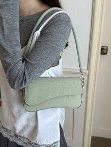 1pc Solid Color Fashion Leopard Print Asymmetrical Flap Retro Minimalist Elegant Shoulder Underarm Bag - Mint Green - View 5