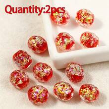 2pcs 10mm Cute Polka Dot Colorful Glass Beads, Floral Pattern Beads, Handmade Beaded Jewelry DIY Accessories, Decorative Loose Beads - Colored Beads - View 8