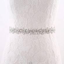 1pc Luxury Bridal Handmade Rhinestone Beaded Waist Belt Sash For Wedding Party - Sliver Applique+Organza Navy Ribbon - View 3