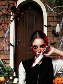 1pc-Halloween Bloody Fake Knife - Bloody Prop, Viral Bloody Pointed Plastic Simulation Knife, Halloween Decoration, Halloween Party Supplies, Halloween Photo Prop, Horror Prop, Simulation Halloween Knife, With Blood Stains, Create Horror Atmosphere, Halloween Costume Accessory, Suitable For Halloween, Ghost Festival Decoration Prank Prop, Haunted House Decoration, Photo Prop, Halloween Costume Prop - Multicolor - View 10