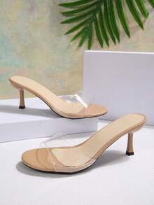 New Women's Summer Fashion High Heel Sandals, Minimalist Elegant Kitten Heel Round Toe Stiletto Women's Shoes, Elegant Women's Sandals, Fashion Women's High Heels, Women's Transparent High Heel Shoes - Apricot - View 5