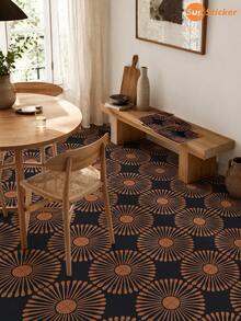 SUPSTICKER 8/24pcs Vintage Sunburst Pattern PVC Floor Tiles, Matte Self-Adhesive Anti-Slip Wear-Resistant, 12x12 Inch, 4 Styles Available, Suitable For Entryway Bathroom Kitchen - Multicolor - View 5