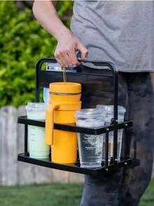 6-Slot Foldable Beverage Tray, 6-Cup Foldable Drink Holder, Portable Cup Storage Rack, Rotating Cup Organizer, Picnic Outdoor Camping Beverage Storage, Practical Party Accessory, Valentine's Day, 2026 World Cup - Multicolor - View 6